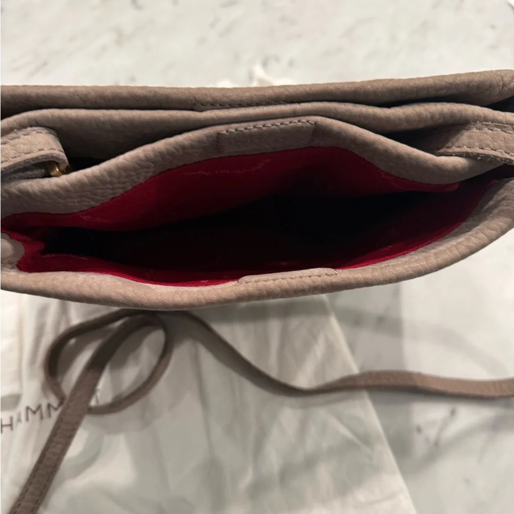 Hammitt Nubuck brushed suede Taupe crossbody and slip Wallet with Gold Accents - Picture 10 of 15